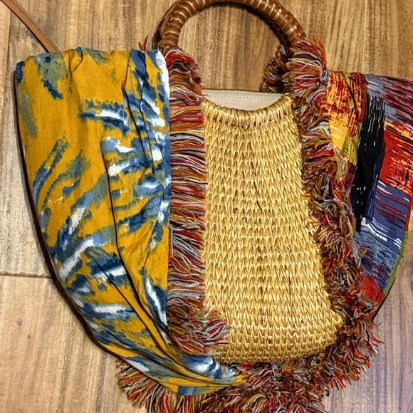 Sam Edelman women’s purse hand bag Adira straw tote Aztec multi fabric boho - Picture 2 of 9